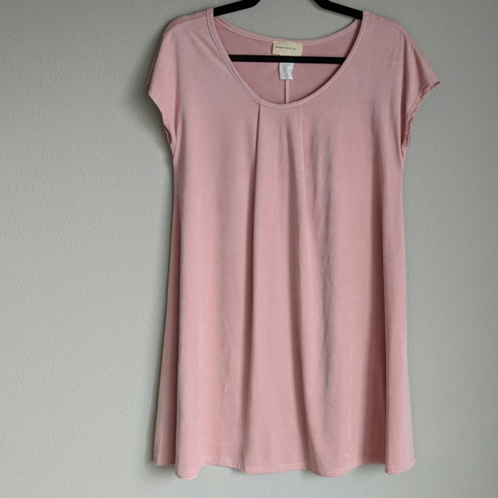 Blush Pink Suede Feel Short Sleeve Shift Dress